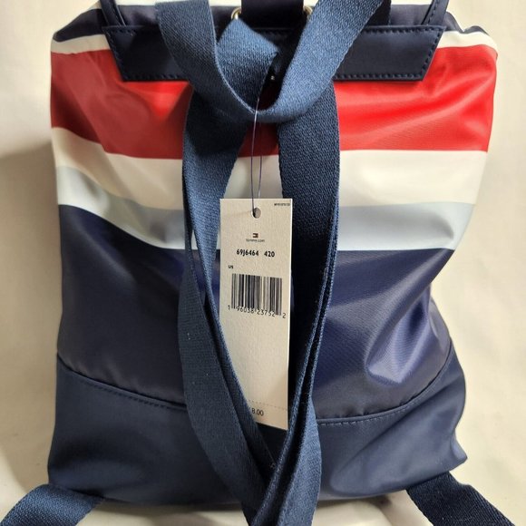 Tommy Hilfiger Drawstring Bucket Red White Blue Stripes Backpack Purse - Picture 4 of 6
